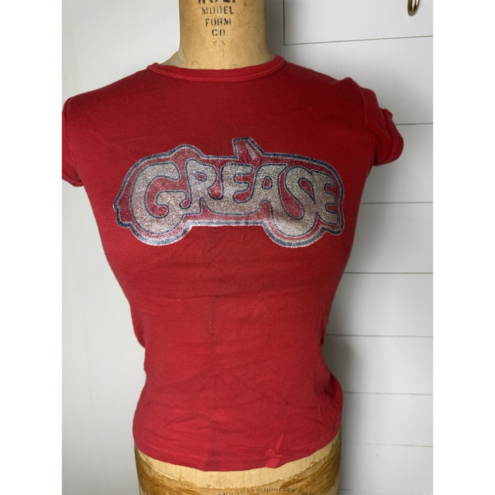 Vintage 1970's Red Grease Glitter Logo Baby Tee